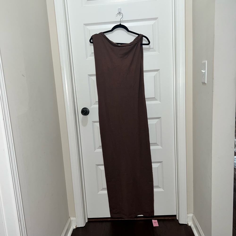 Brown Asymmetric Twist Maxi Dress
